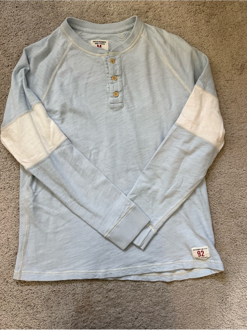 Abercrombie & Fitch Light Blue Henley Top with White Sleeve Accents